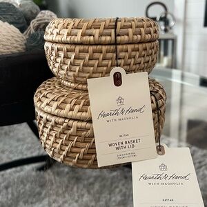 NWT Hearth & Hand With Magnolia Round Woven Baskets With Lids